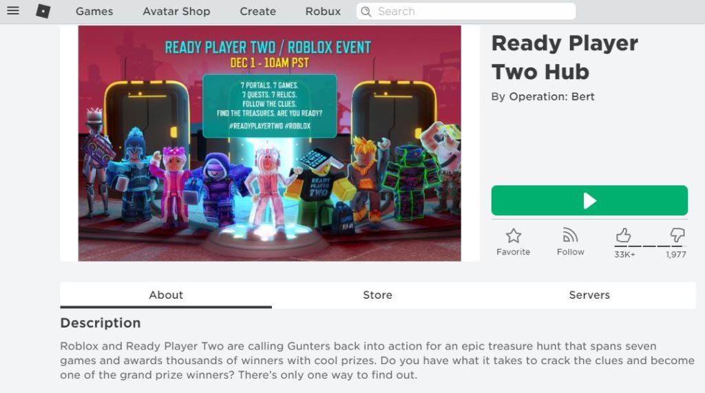 Roblox is hosting a Ready Player Two treasure hunt inside its own